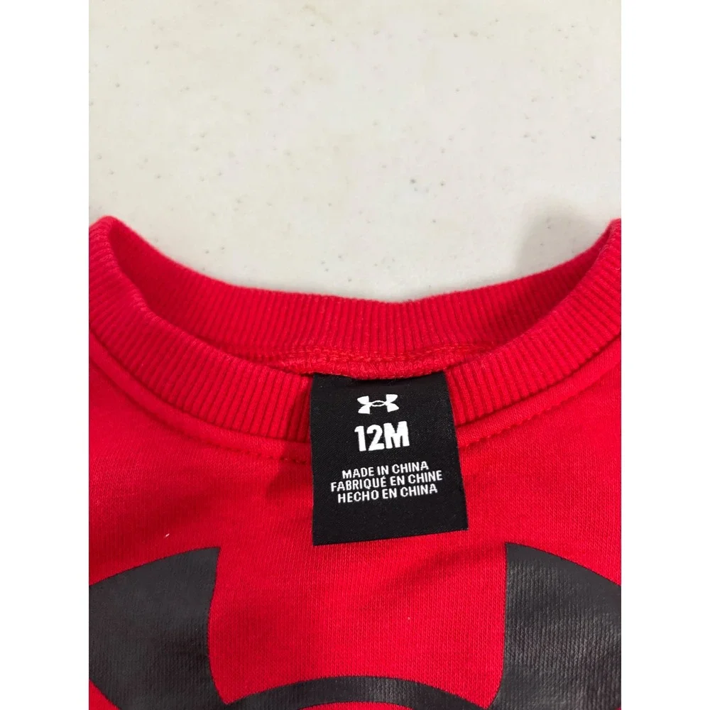 Under Armour Kids‎ Red Crewneck Sweatshirt Big Logo Long Sleeve 12M Fleece Top